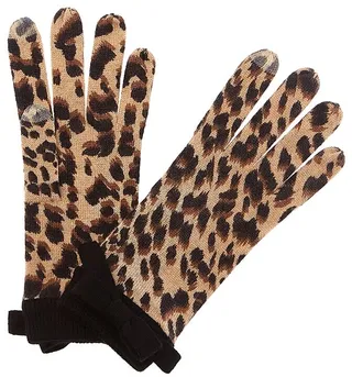 Forte Cashmere Leopard Bow Cashmere Gloves