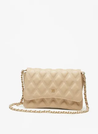 Women's Textured Crossbody Bag with Button Closure and Chain Strap