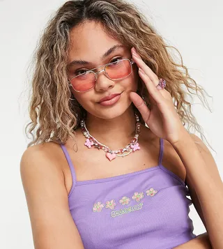 COLLUSION knitted daisy embroidered cami in lilac