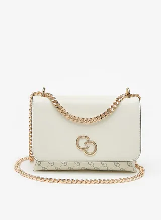 Women's Solid Crossbody Bag with Chain Strap and Flap Closure