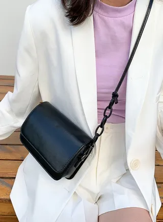 Flap Over Chain Detail Strap Crossbody Bag