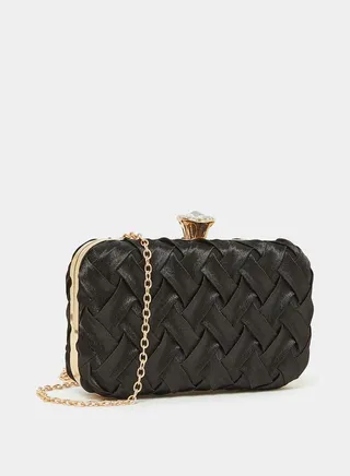 Crisscross Braided Clutch Bag with Chain Strap