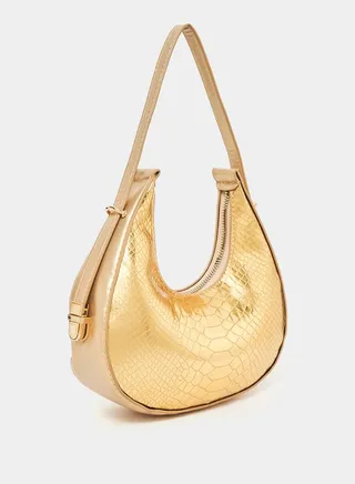 Croc Texture Half Moon Handbag