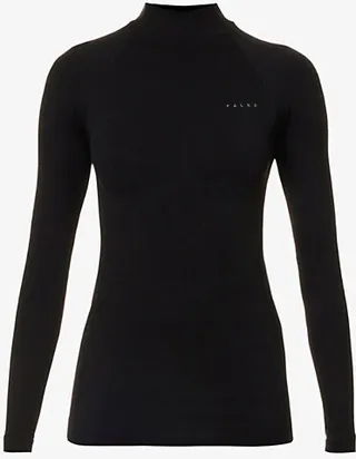 Womens Black Turtleneck Fitted Stretch-woven top
