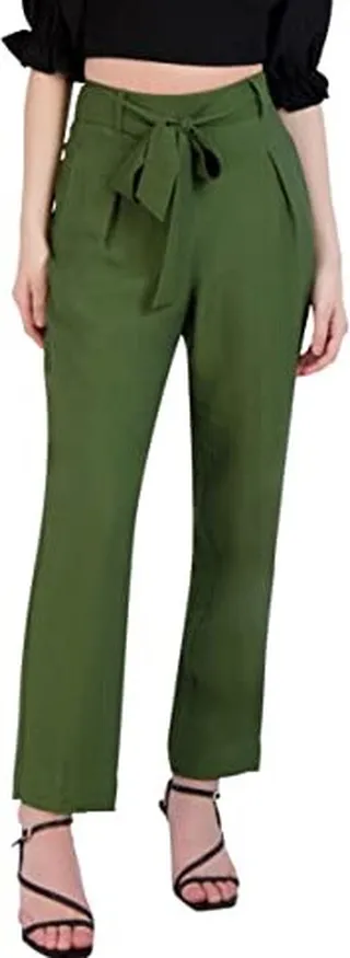 BCBGeneration Women's Straight Leg Functional Pockets Pleated Tie Belt Pant