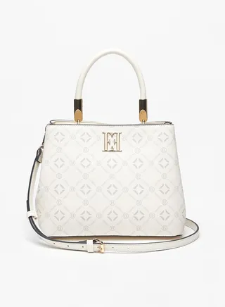 Women's All-Over Monogram Print Shoulder Bag with Top Handles and Detachable Strap