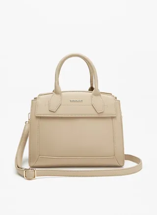 Women's Textured Tote Bag With Top Handles And Zip Closure