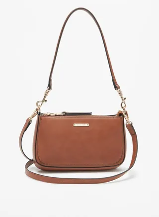 Women's Solid Shoulder Bag with Detachable Strap and Zip Closure