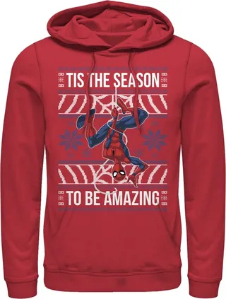 Men's Marvel Ugly Christmas Spider-Man Season Pull Over Hoodie - Red - Small