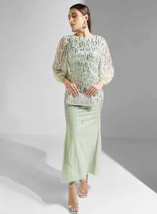 Embellished Puff Sleeve Dress