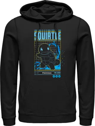 Men's Pokemon Squirtle Retro Grid Pull Over Hoodie - Black - 3X Large