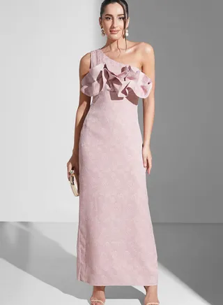 Zena Louay Ruffle Detail One Shoulder Dress