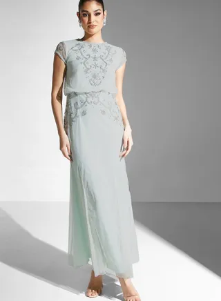 Embellished Dress With Mesh Sleeves