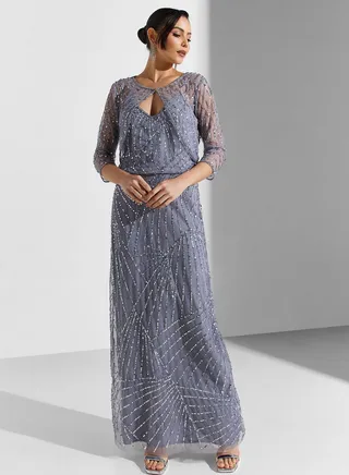 Embellished Dress With Cape