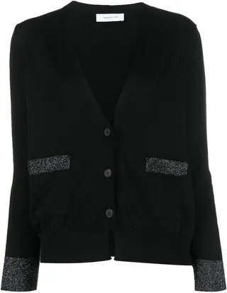metallic-threading V-neck cardigan
