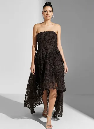 Strapless High Low Applique Dress