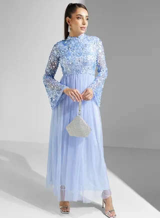 Embellished Mesh Detail Dress