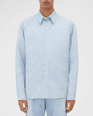 Men's Mix Of Stripes Leather Shirt