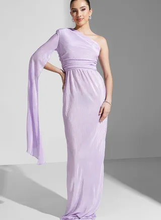 Hadia Ghaleb One Shoulder Shimmer Gown