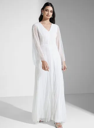 Flare Sleeve Surplice Neck Dress