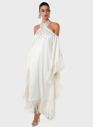 Embellished Fringed Cutout Neck Kaftan