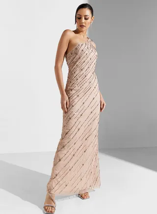 Embellished One Shoulder Dress