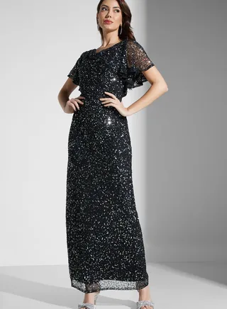 Cowl Neck Sequined Maxi Dress