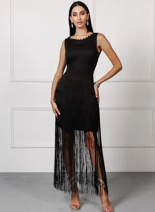 Fringe Detail Knitted Dress