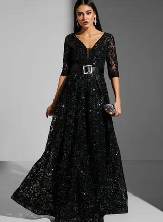 Asoo Embossed & Belt Detail Dress