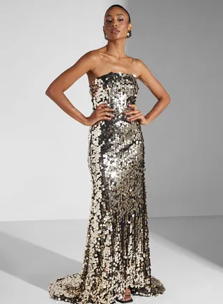 Sequin Bandeau Fit & Flare Maxi Dress