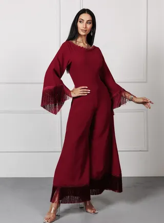 Fringe Detail Wide Leg Jumpsuit