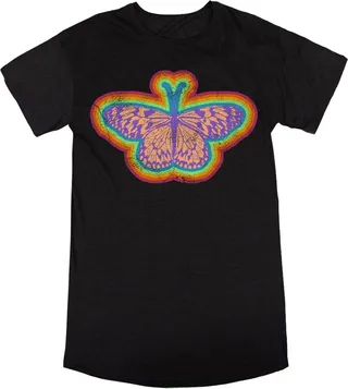 Multicolored Butterfly Crew Neck Short Sleeve Black Heather Women’s Night Shirt-Small
