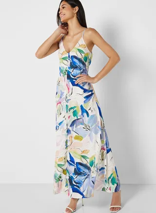 Strappy V-Neck Printed Dress