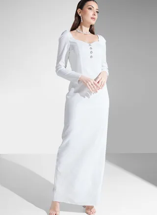 Hadia Ghaleb Classic Shift Dress With Embellished Buttons