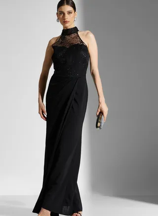 Dana Shimmer Halter Neck Dress