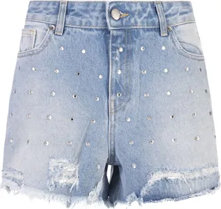 Blue Denim Shorts With Rhinestones
