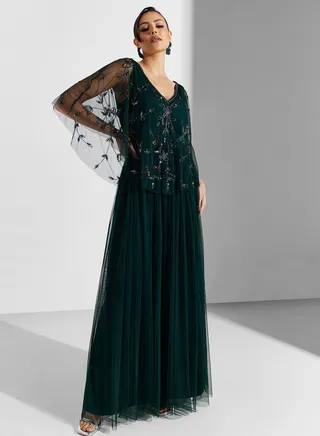 Embellished Cape Dress