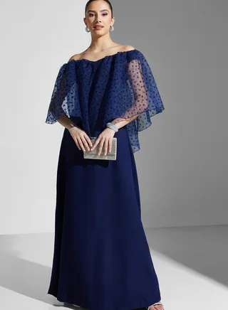 Hadia Ghaleb Off Shoulder Gown With Asymmetrical Layer