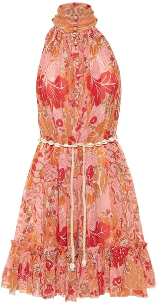 Violet printed silk mini halter dress