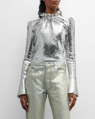 Mock-Neck Sequin Blouse