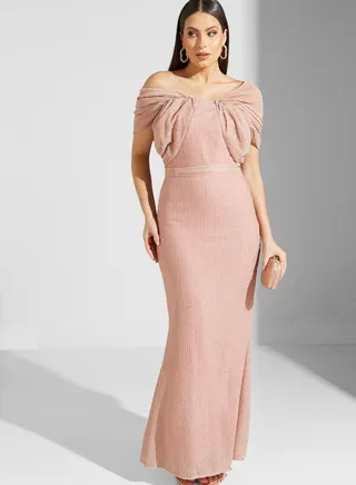 Lama Off Shoulder Shimmer Dress