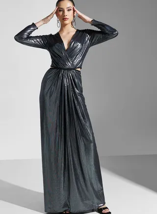 Hadia Ghaleb Shimmer Gown With Waist Cutout
