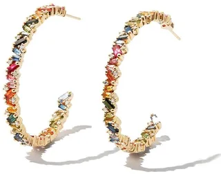18kt Yellow Gold Sapphire Hoop Earrings