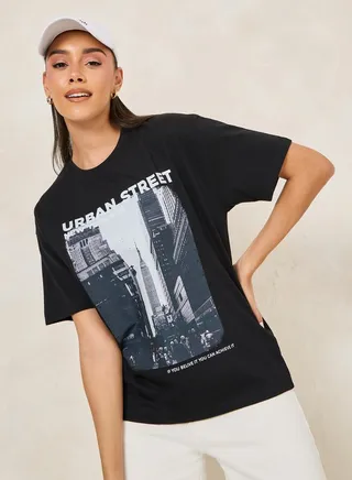 Oversized Urban Street Graphic Print T-Shirt