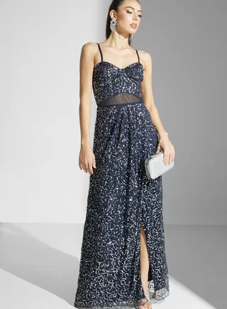Embellished Maxi Dress With Cutout