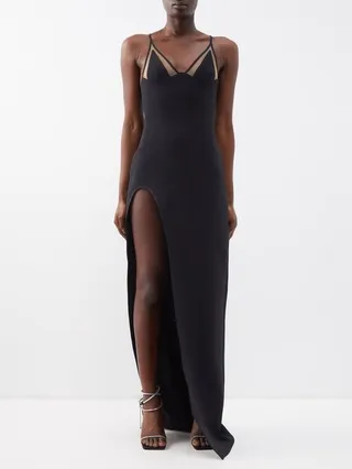 Tulle-insert Open-side Crepe Gown