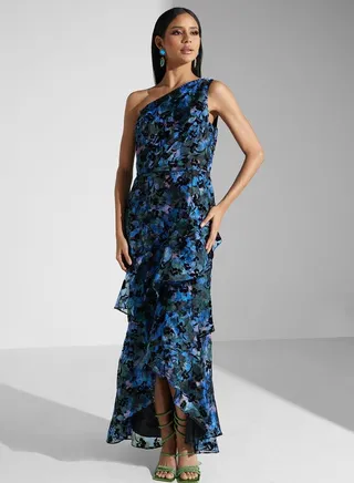 One Shoulder Waterfall Dress