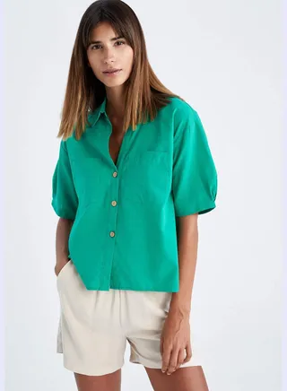 Oversized Fit Linen Look Long Sleeve Shirt