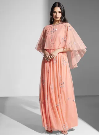 Embellished Pleated Maxi Dress
