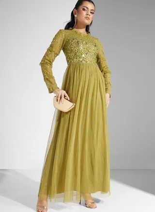 Sequin Detail Ruffle Dress